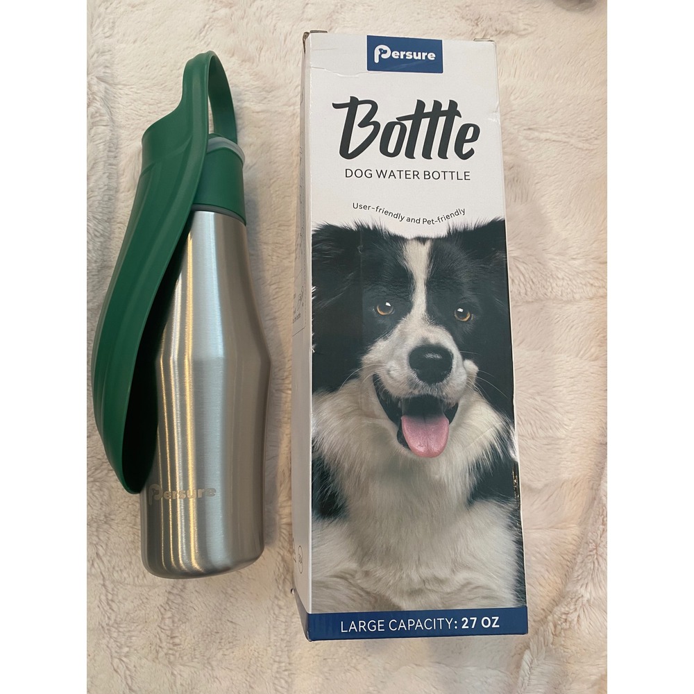 Persure 27 oz DogWater Bottle Stainless Steel Travel Portable Folding Bowl Green